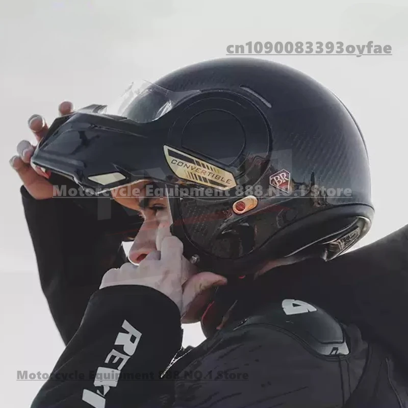 BEON หมวกกันน็อคมอเตอร์ไซค์แบบพลิกขึ้นรถจักรยานยนต์คาร์บอนไฟเบอร์หมวกกันน็อคเลนส์คู่สำหรับผู้ชายการรับรอง DOT ECE