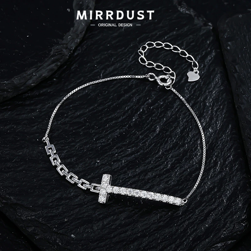 

【Mirrordust】Блестящий браслет из серебра 925 пробы с ветровым крестом и муассанитом, универсальный модный легкий роскошный браслет унисекс