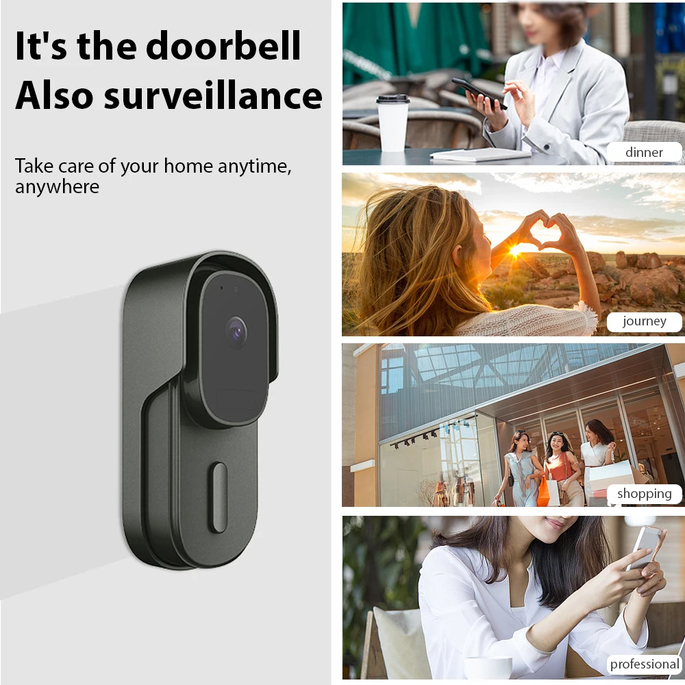 Video Doorbell Wireless Smart Doorbell Camera with Chime Tuya  1080P 2.4GHz WiFi IP65 Waterproof Remote Visual Call 2-Way Audio