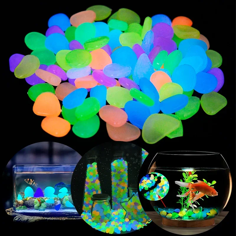 50/100Pcs Glow Stone Glow In The Dark Garden Pebbles for Sidewalk Garden Terrace Lawn Garden Patio Fish Tank Aquarium Decoration