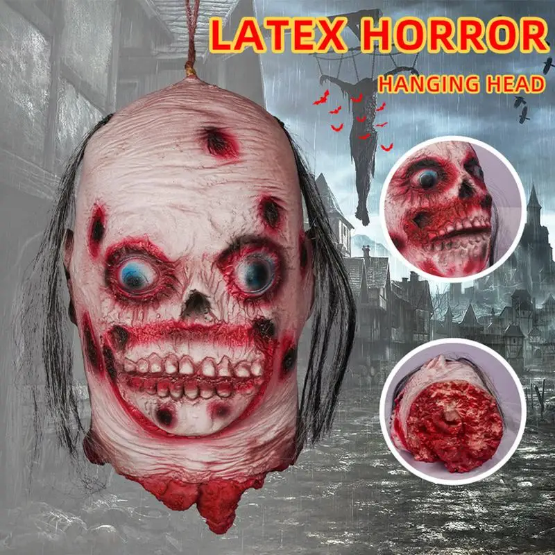 Severed Face Prop Scary Face Latex Decoration Party Props With Wig Odorless Festive Cut Face Corpse Face Prop For Nightclub