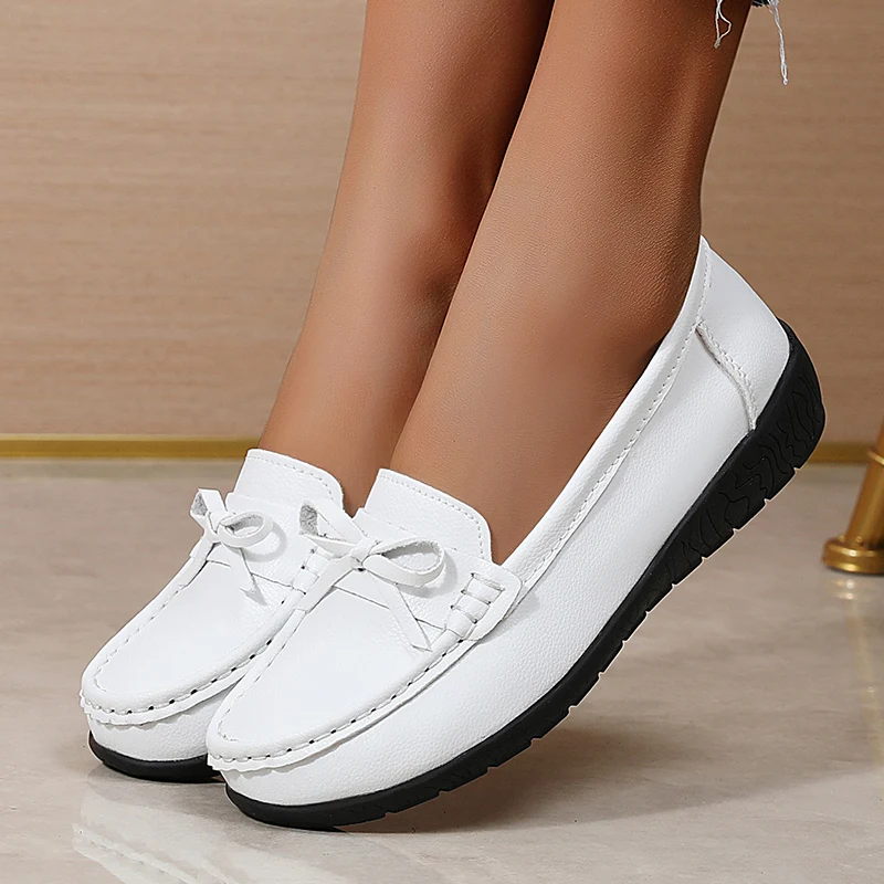 Wedge Women Flats Genuine Leather Fashion Outdoor Nurse Shoes Slip On Shoes Woman Moccasins Walking Plus Size Zapatos Mujer