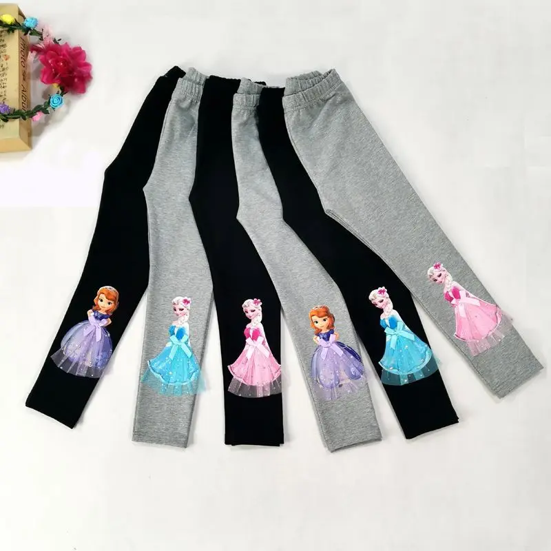 Cotton for Children Frozen Elsa Girls Pants Spring Autumn Baby Girl Pink Blue Trouser Ariel Lace Kids Legging  Sophia 2-8Y