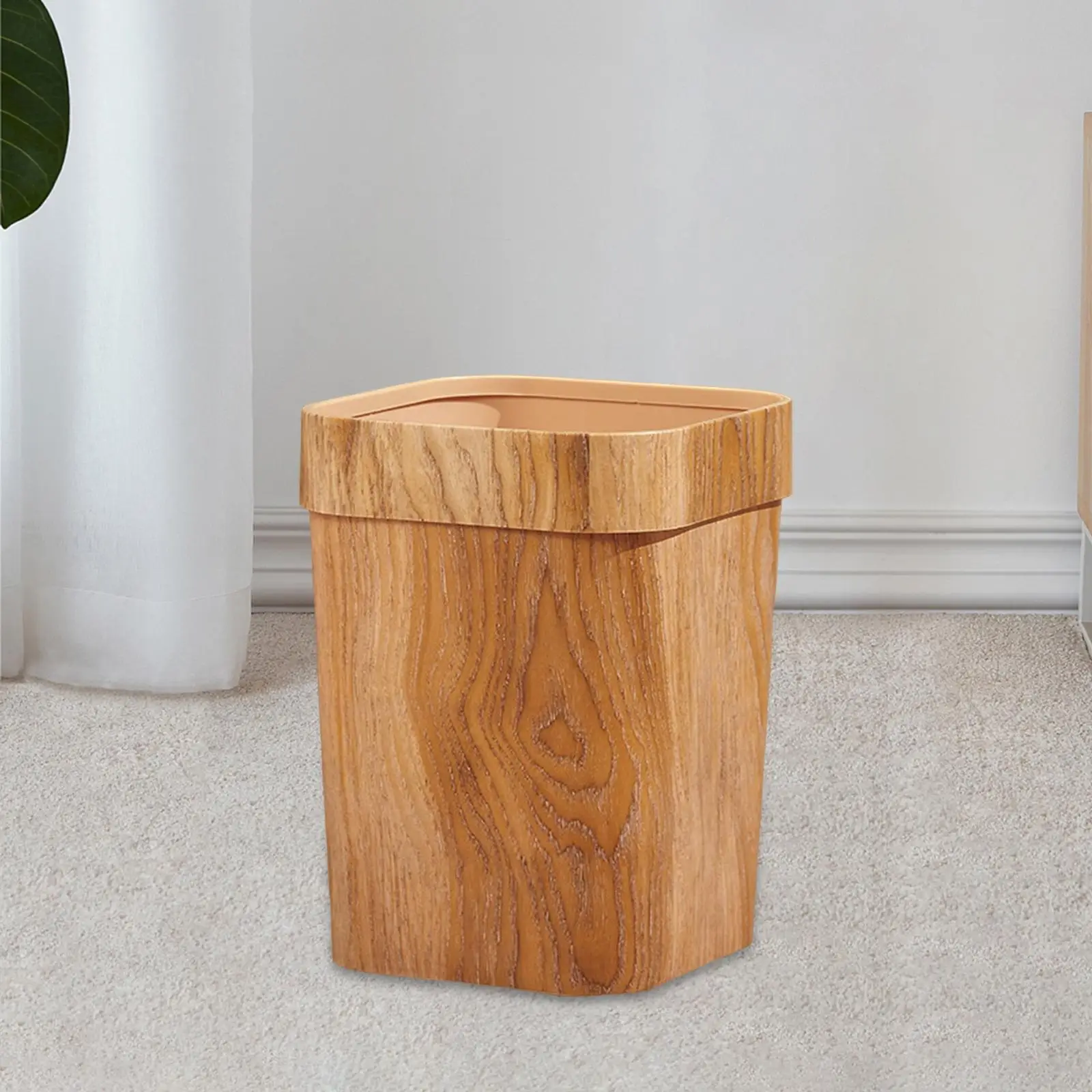 Rectangle Wood Grain Trash Can Anti Skid Garbage Basket for Indoor Room Dorm