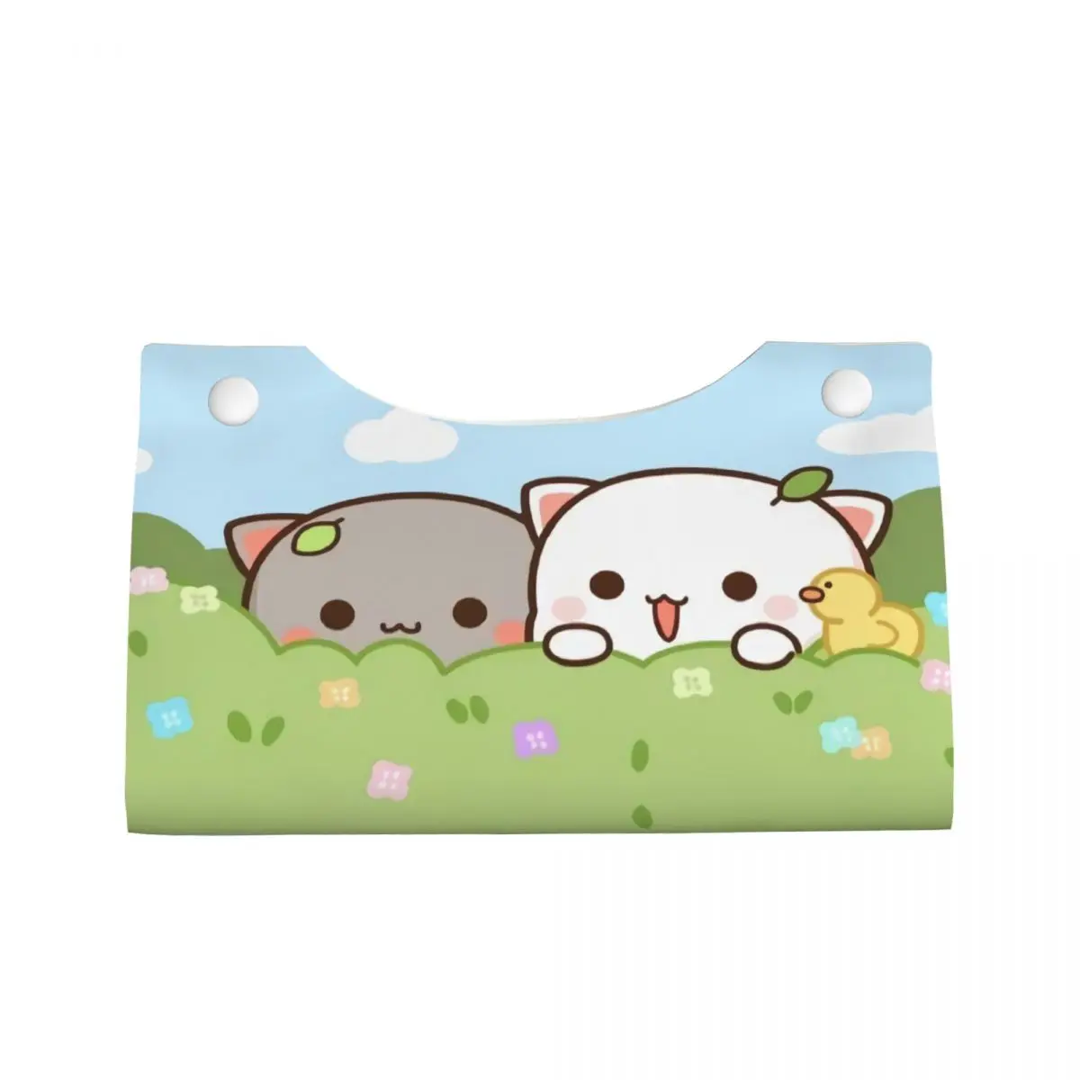 Custom Peach And Goma Tissue Box Cover for Bathroom Car Cartoon Mochi Cat Rectangular PU Leather Facial Tissue Box Holder