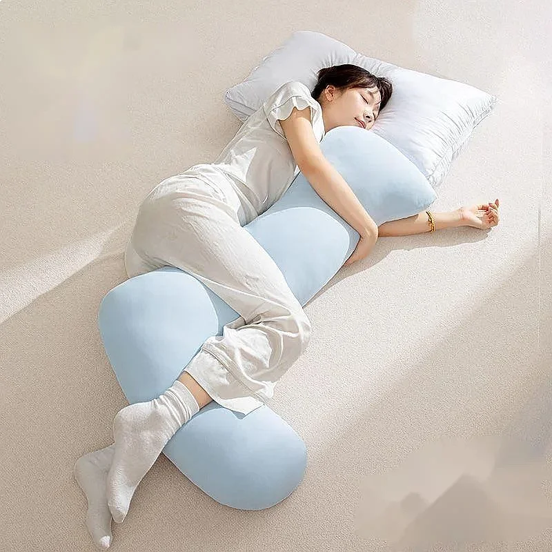 Plush Side Sleep Pillow Bolster Lumbar Waist Support 105x16x25cm Bed Knee Leg Spacer Maternity Body Cushion for Bedroom Home