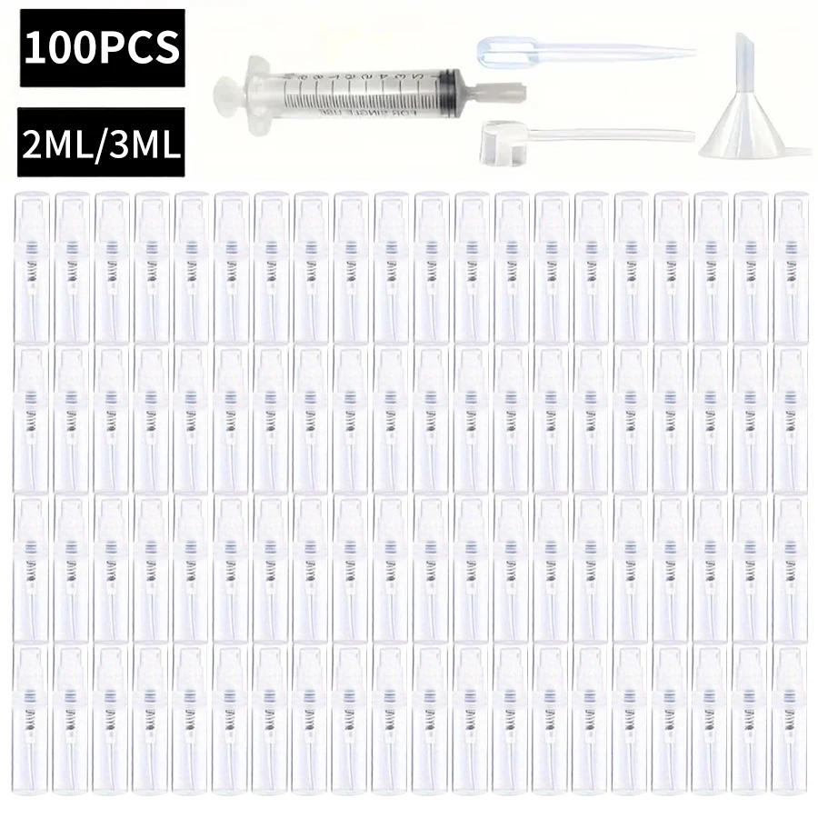 100 spuitflessen 2 ml / 3 ml - Geurloos, BPA-vrij helder navulbare reisverstuiver, draagbare minispuit voor parfum en cosmetica