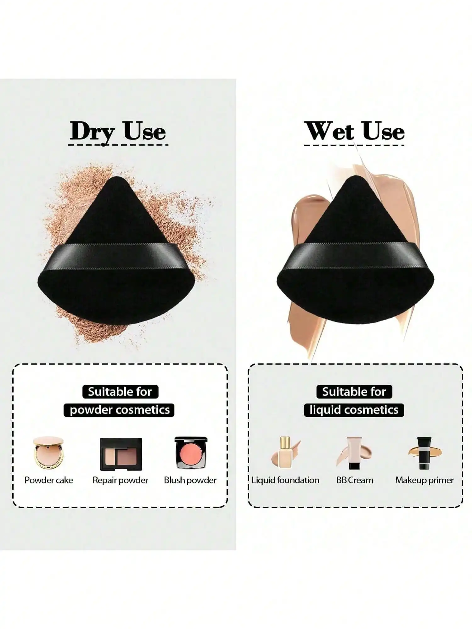 20 قطعة من خليطات المكياج المثلثة المخملية السوداء - قابلة لإعادة الاستخدام لهدايا الأساس/السفر/عيد الميلاد