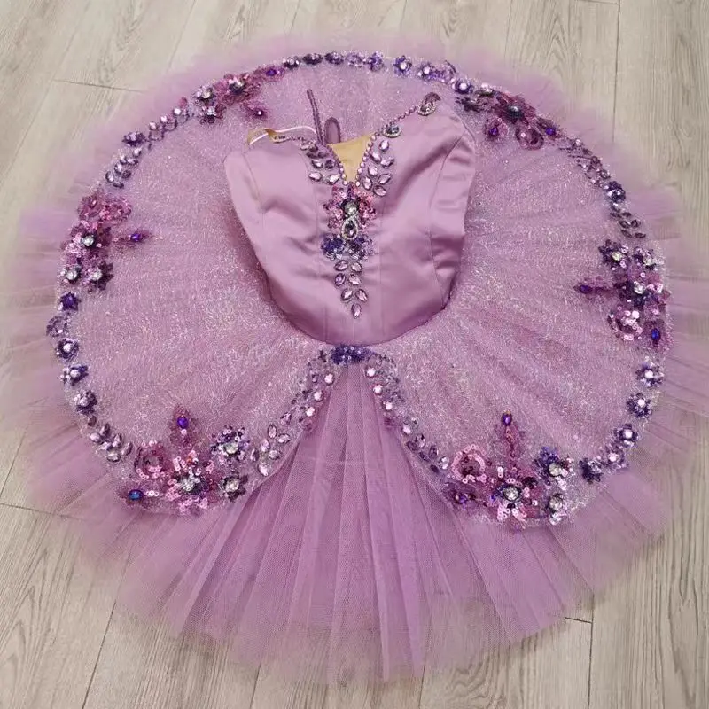 Lilac children's ballet tutu dress competition dress customization