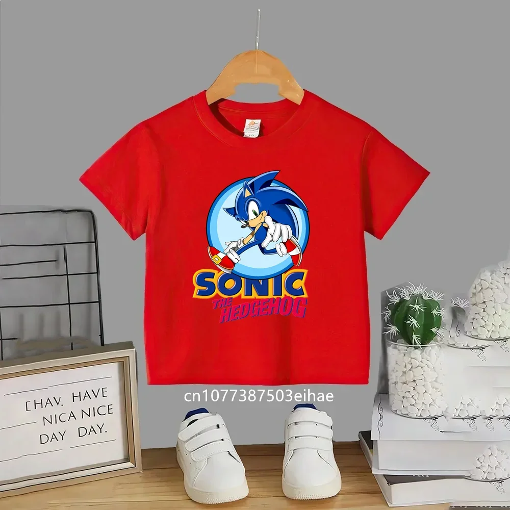 Summer Essential Children T-Shirt Anime Sonic Cartoon Round Neck Short Sleeve Casual Fashion Comfortable Breathable Tees