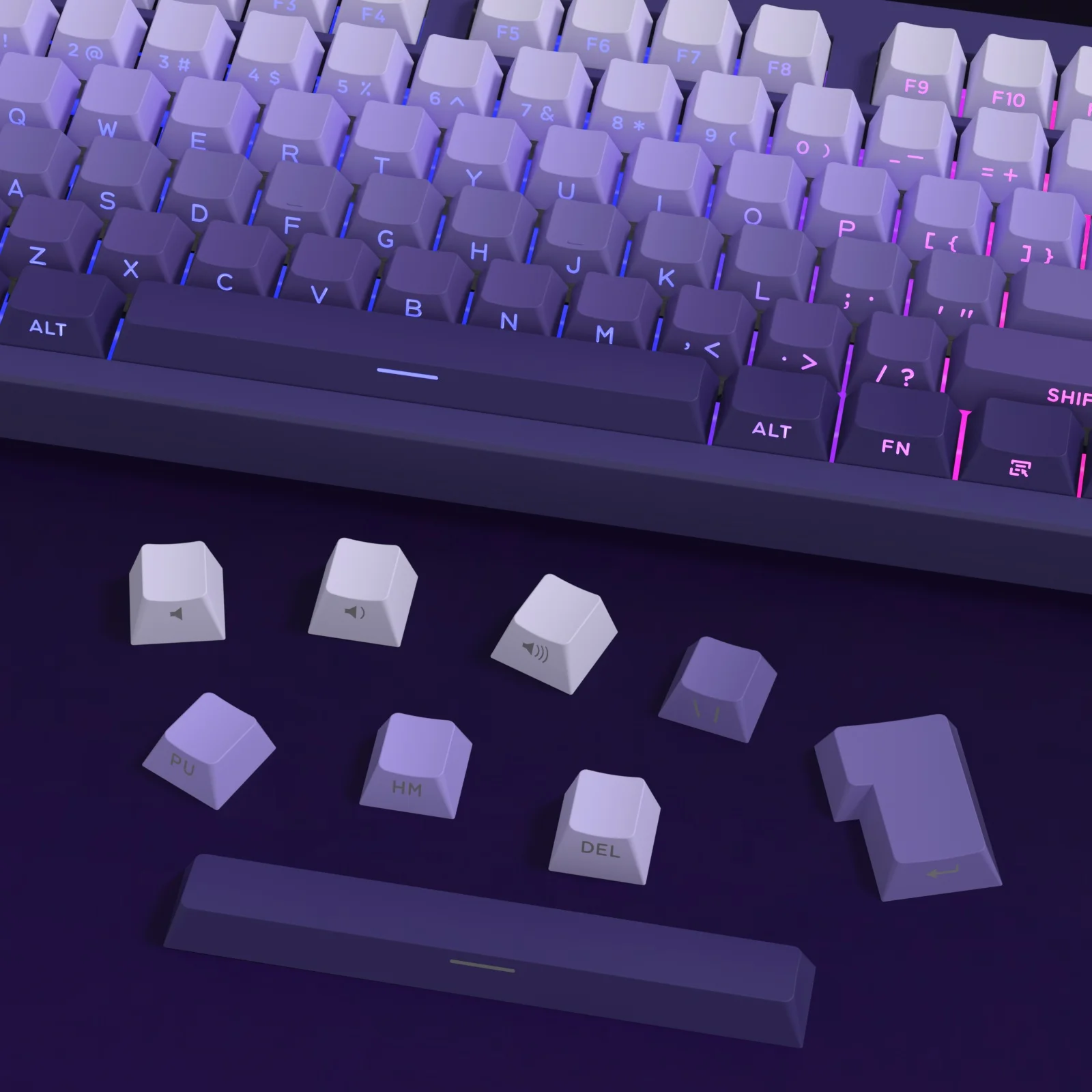 Imagem -03 - Kbdiy-gradiente Roxo Pbt Side Print Brilho Através Backlit Keycaps para Gateron Cherry mx Teclado Mecânico 133 Chaves