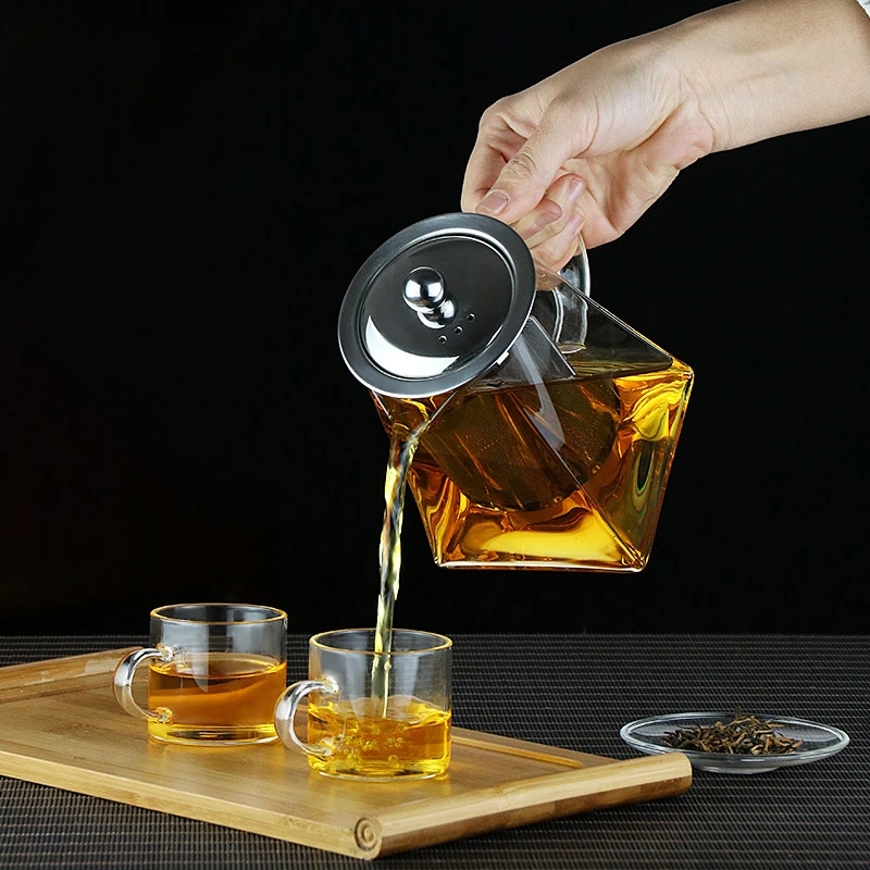 Heat Resistant Glass Teapot With Stainless Steel Puer Tea Makers Infuser Teapot and Cup Set Kettle Pu Erh Gaiwan Pot Pots Maker