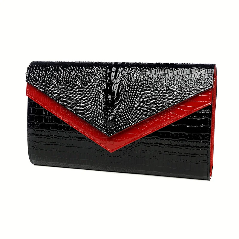 Alligator Pattern Women Cow Leather Clutch Bag Patchwork Crocodile Ladies Cowhide Shoulder or Crossbody Bags