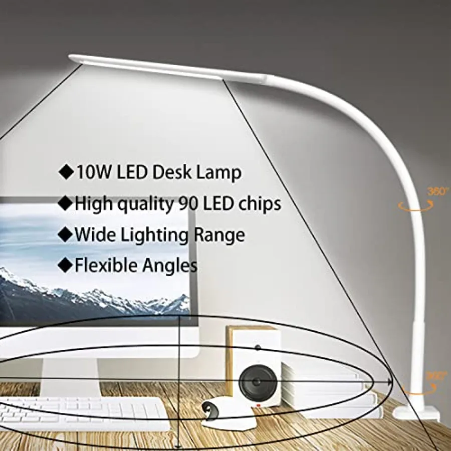 LED Desk Lamp with Clamp, Flexible Gooseneck Architect Table Lamp - 5 Brightness Levels and 4 Color Modes, Touch Control, Eye-C view 6