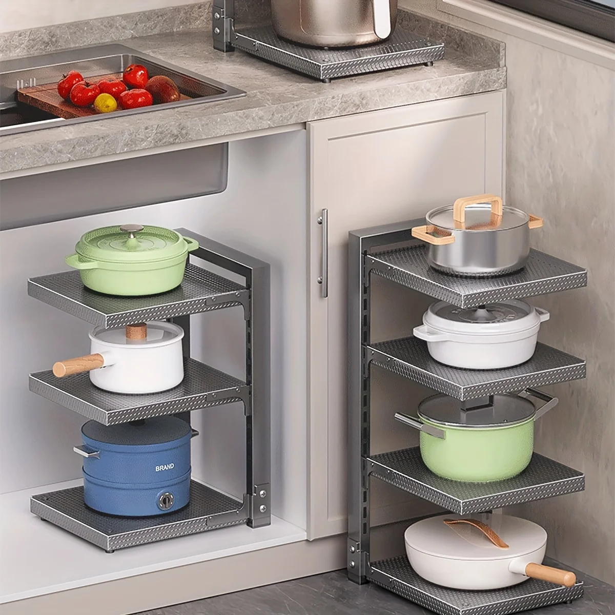 Pans Organizer Rack for Cabinet,Heavy Duty Pots Pans Organizer Rack under Cabinet  for Dutch Ovens,Cast-iron Pans,Heavy Griddles