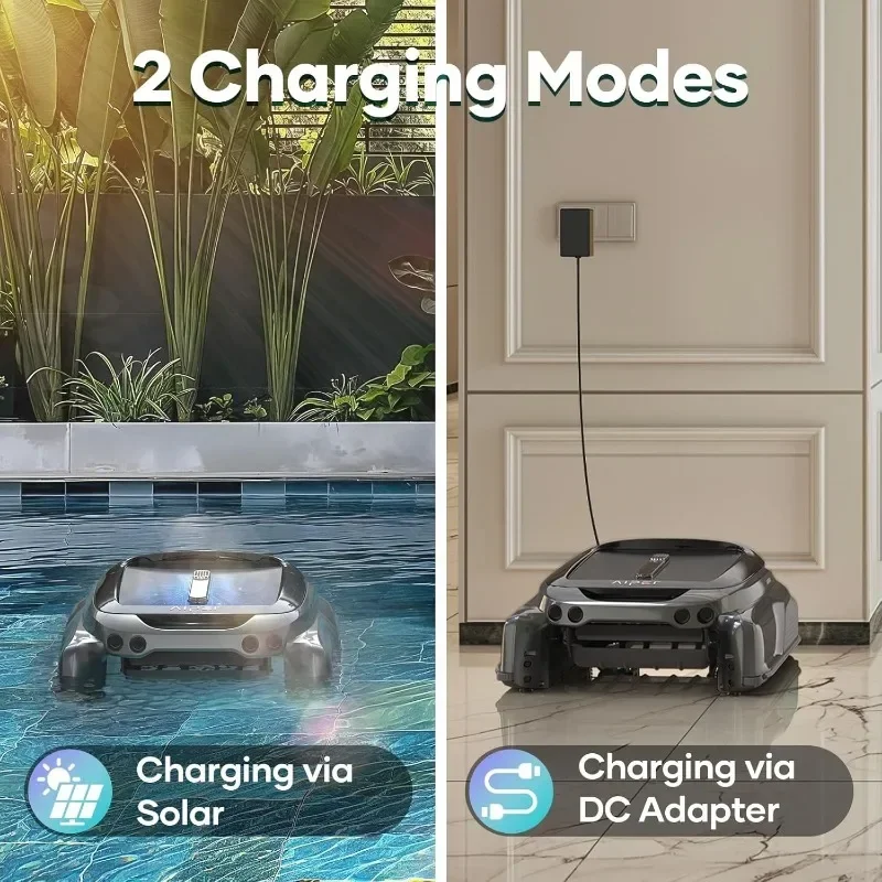 AIPER Solar Powered Robotic Pool Skimmer, Dual Charging Option, Pool Temperature Monitor