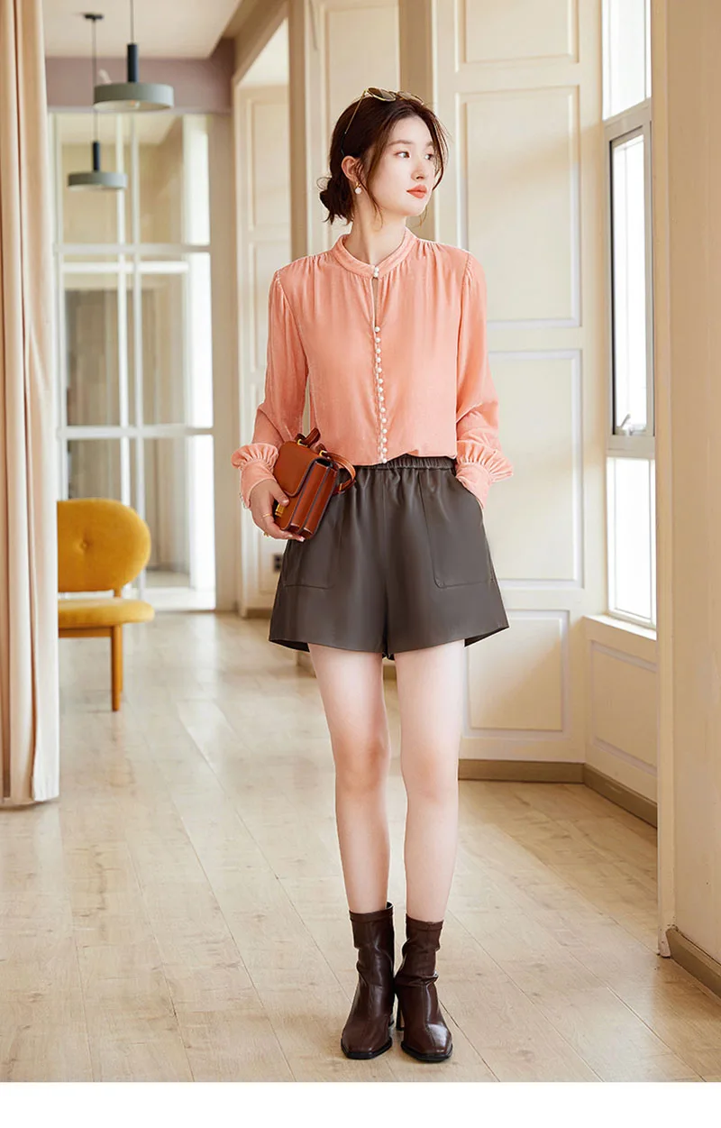 Koszula damska Fengbaoyu z wysokiej jakości jedwabnego aksamitu - elegancka i pełna wdzięku, odpowiednia do noszenia w biznesowych i codziennych okazjach dla kobiet.