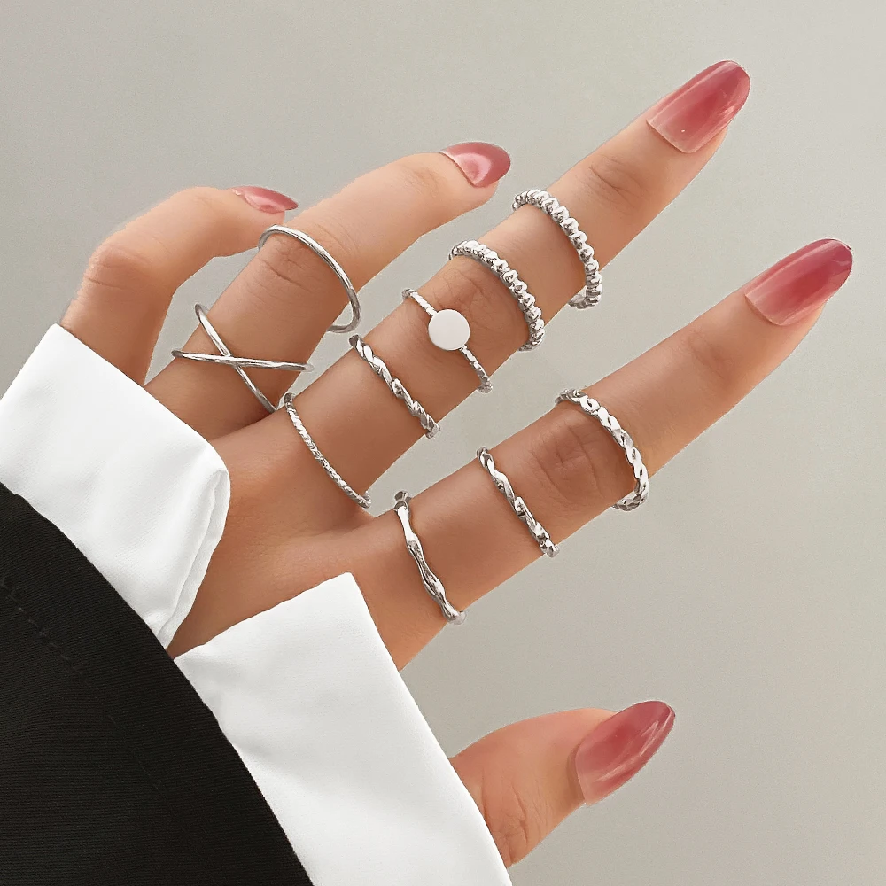 IFMIA Fashion Cross Rings Set For Women Girls Twisted Silver Color Metal Minimalist Finger Rings Set Punk Trendy Party Jewelry