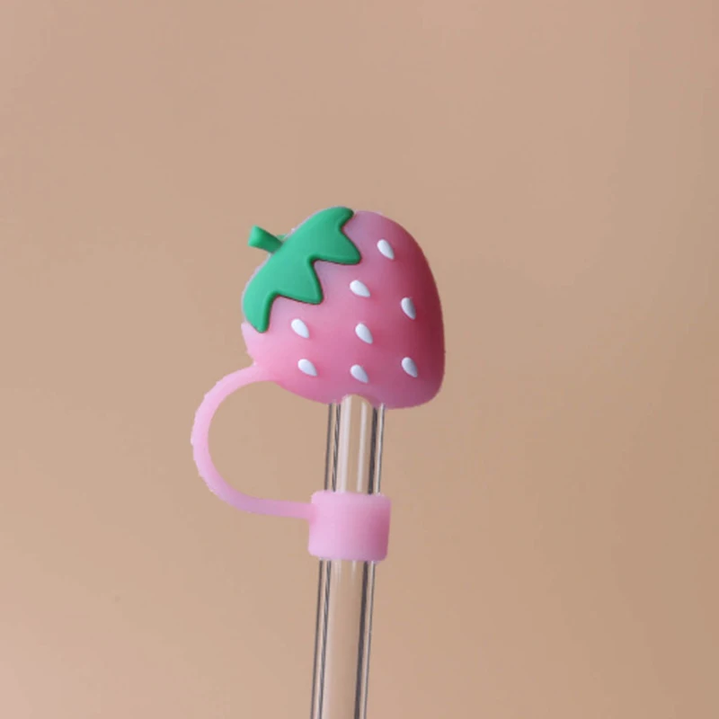 Cute Strawberry Straw Covers For Stanley Tumbler Cups Accessories Kawaii Silicone Straw Toppers Protector Cap For 10mm Straws