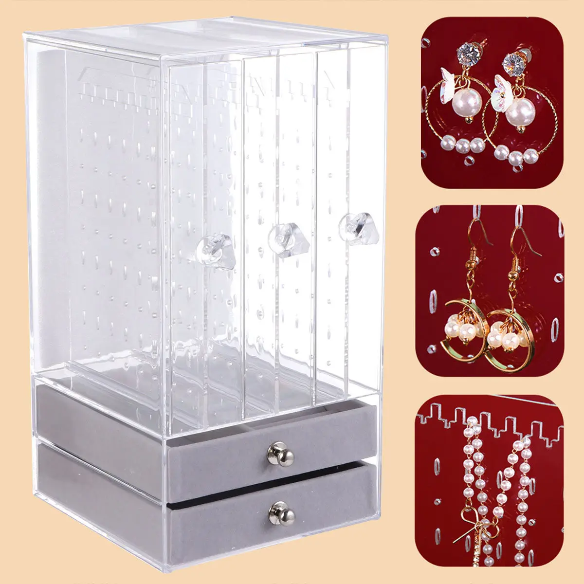 

1Pcs Acrylic Earrings Storage Box Transparent Jewelry Container Portable Lightweight Jewelry Storage Case Organizer