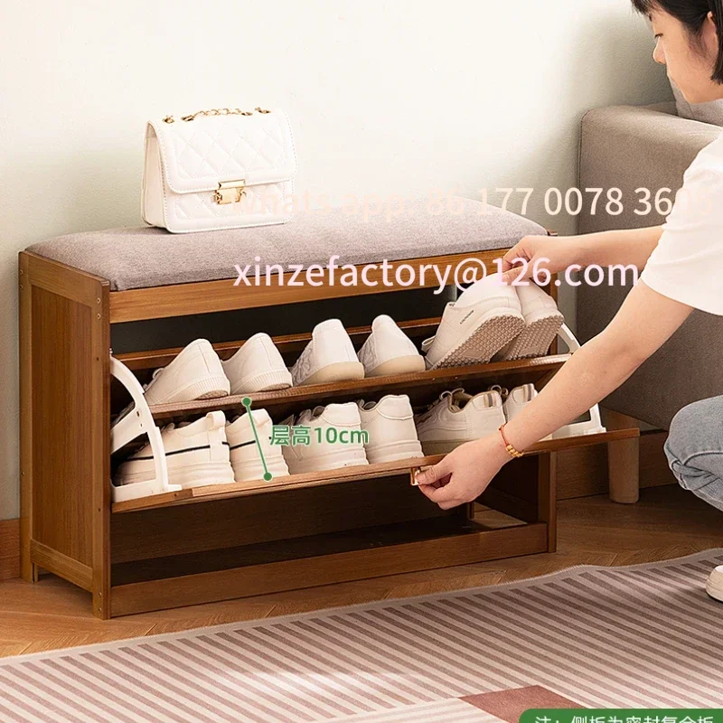 

Customizable Flip-Top Shoe Cabinet Ultra-Thin Home Entryway / Bench Bamboo Multi-Layer / Rack Indoor Breathable Shoe
