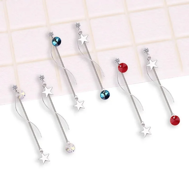 

Asymmetrical crystal fashion clothing personalized women's earrings, S925 silver needle star-shaped earrings, retro earrings