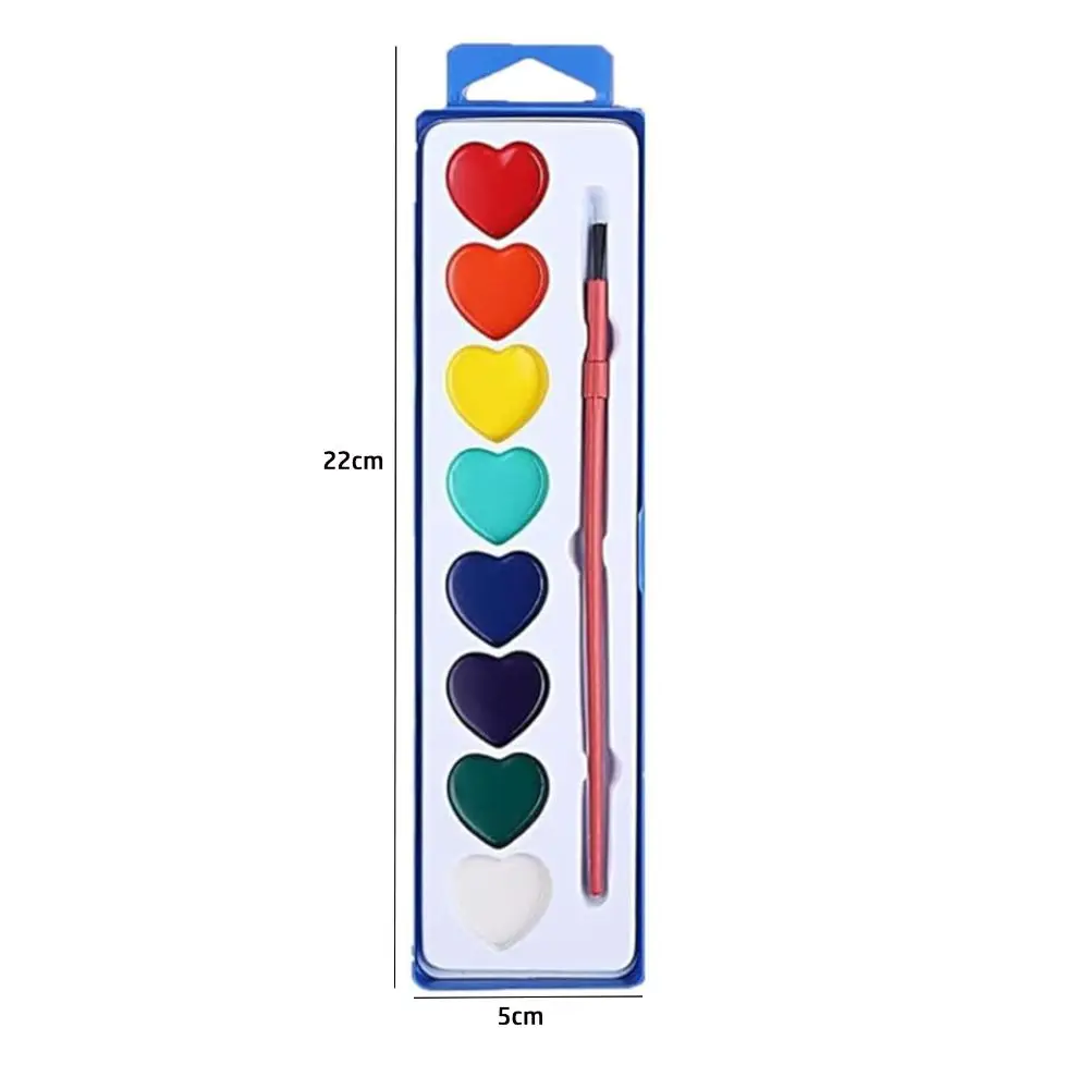 8 Colors Watercolor Paint Set Heart Shaped With Water Brush Pen Watercolor Paint Palette Solid Portable Water Color Paints