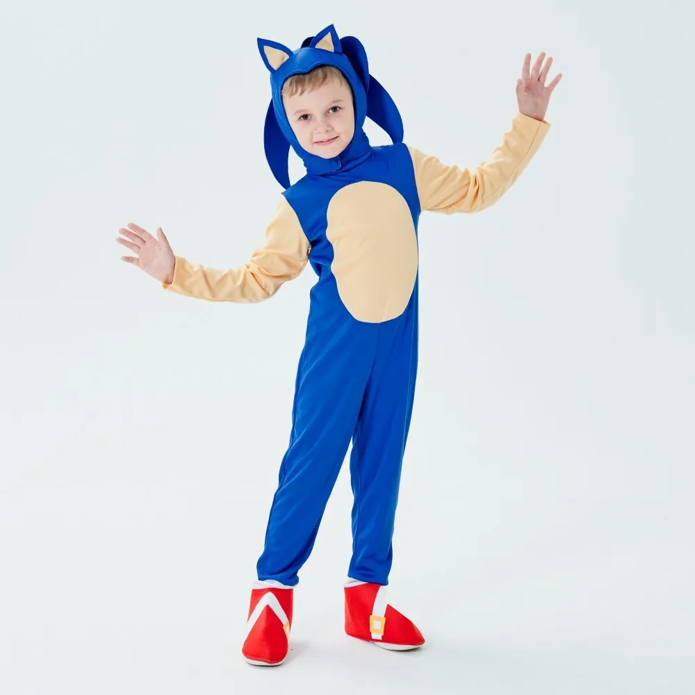 Anime Superhero Sonic Kids The Zentai-Hedgehog Cos Cosplay Costume Halloween For Kids Jumpsuit Boys Girls Party Headgear Suit