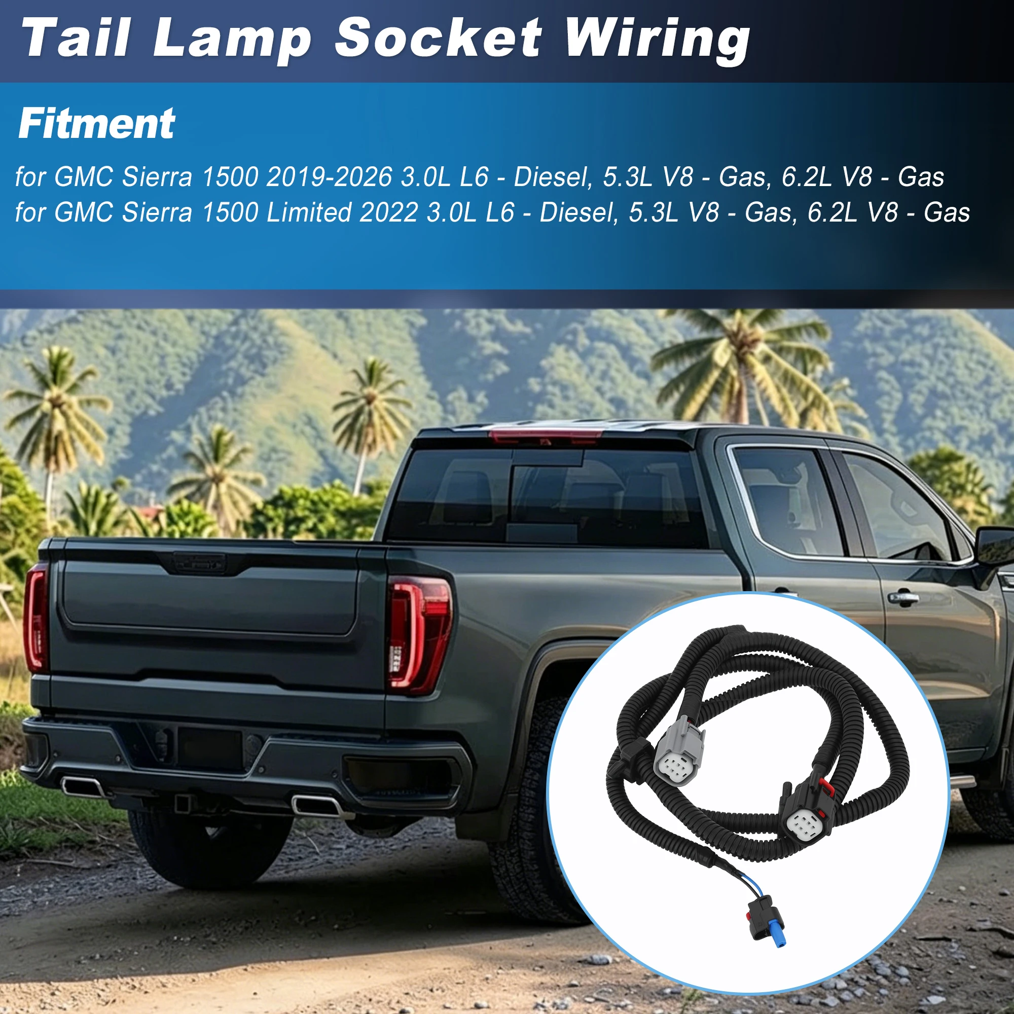 UXCELL 84234372 Tail Light Socket Wiring for GMC for Sierra 1500 19-26 3.0L 5.3L 6.2L