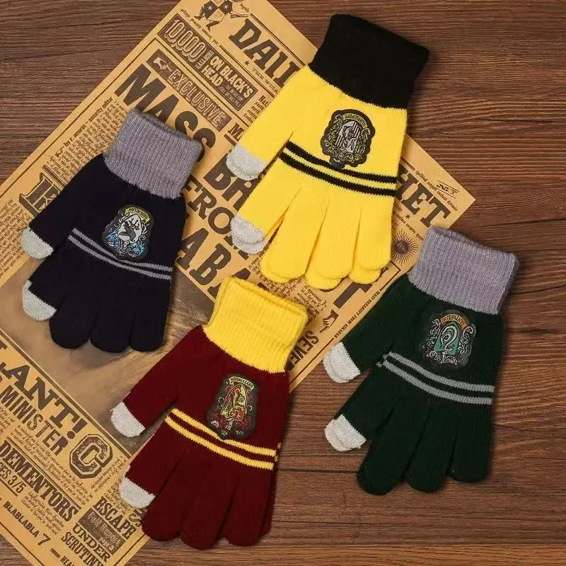 Hogwarts Knitted Hat Gloves Warm Accessories Harries Potter Products Gryffindor Slytherin Logo Decoration Party Gifts for Kids