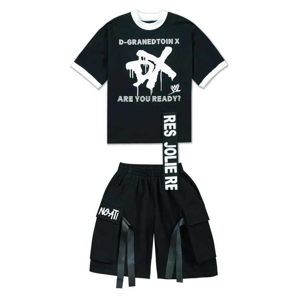 6-15 النسخة الكورية من بدلة الهيب هوب للأطفال أداء رقص الجاز سكيت ملابس رياضية جديدة للأولاد مجموعة طبلة صيفية مكونة من قطعتين