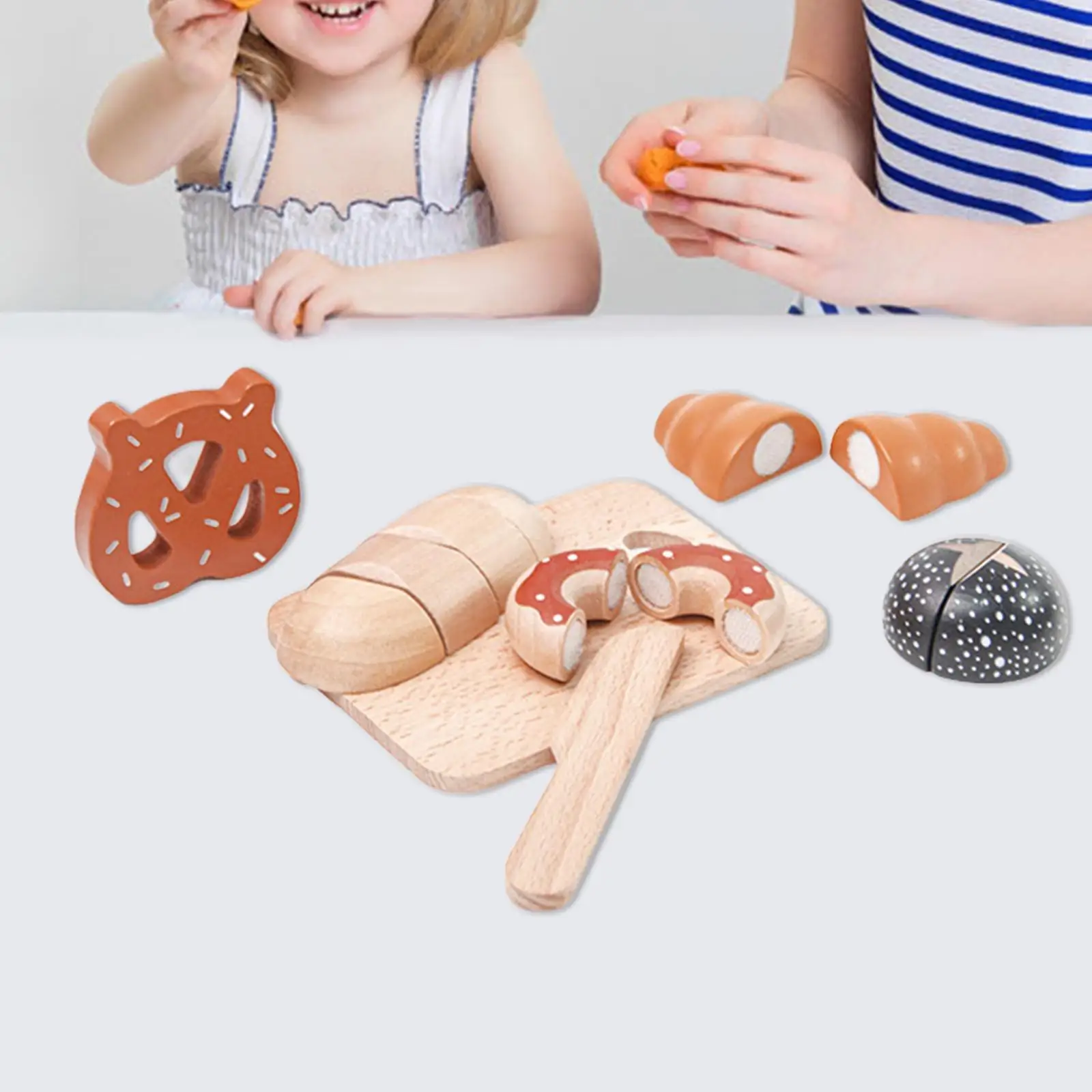 Wooden Cutting Play Foods Toy Developmental Preschool Sharing Kitchen Pretend Toy for Kids Birthday Gifts