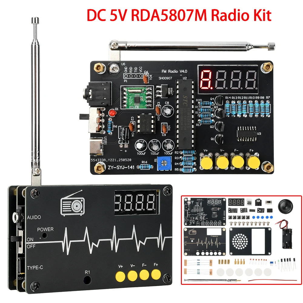 

DC 5V RDA5807M Radio Kit FM Electronic Production Digital Full Frequency Welding Assembly DIY Parts Type C Interface 87-108MHz