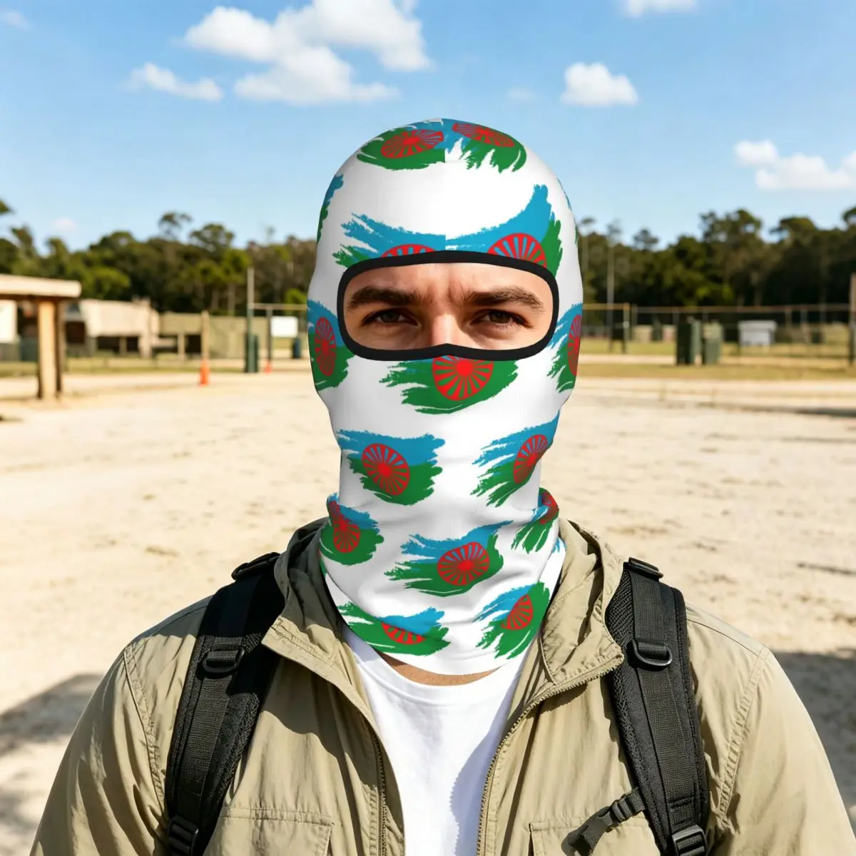 Rom Gypsy Romani Flag Breathable Thin Balaclava Full Face Mask Sun Protection Neck Gaiter For Motorcycle Cycling Fishing Outdoor