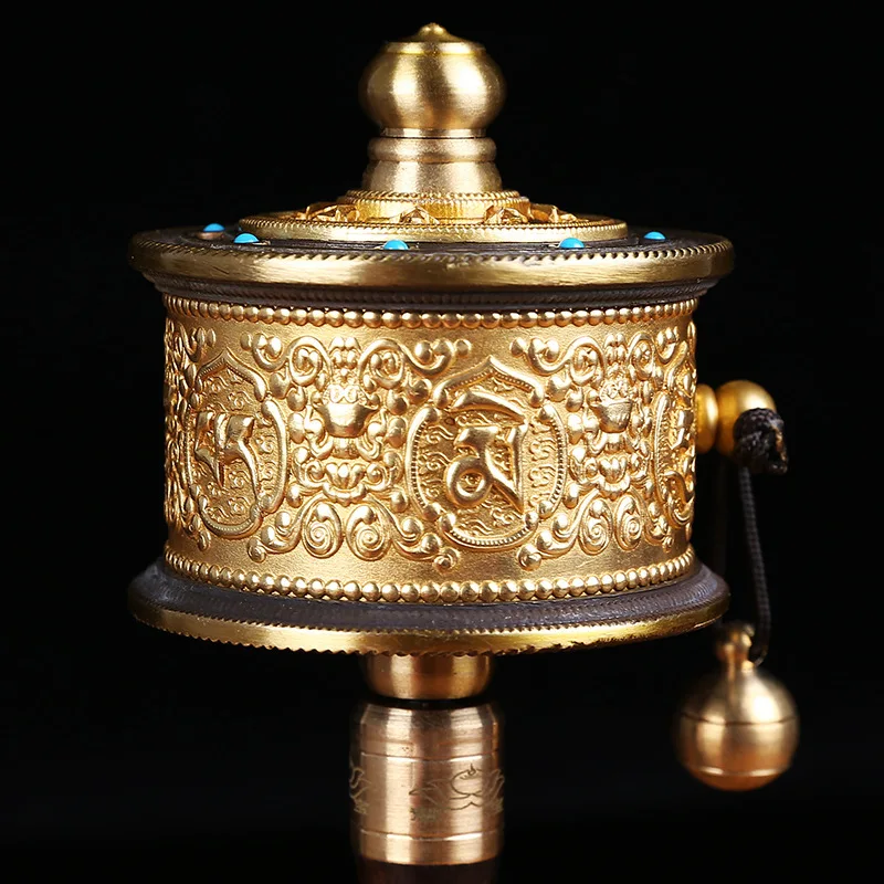 Tibetan-style tube, Wisdom Treasure, copper six-syllable mantra, hand-cranked golden wheel, rotating go