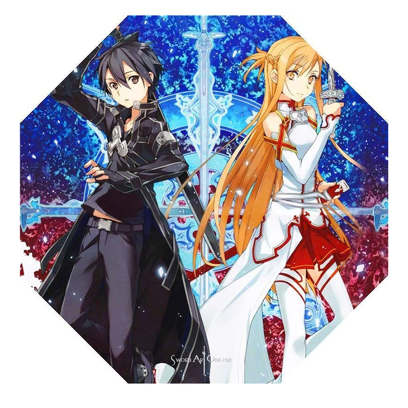 Sword Art Online,Anime Cosplay Windproof Strong UV Protection, Automatic Rain Compact Umbrella for Teens Woman Man Girl Boy