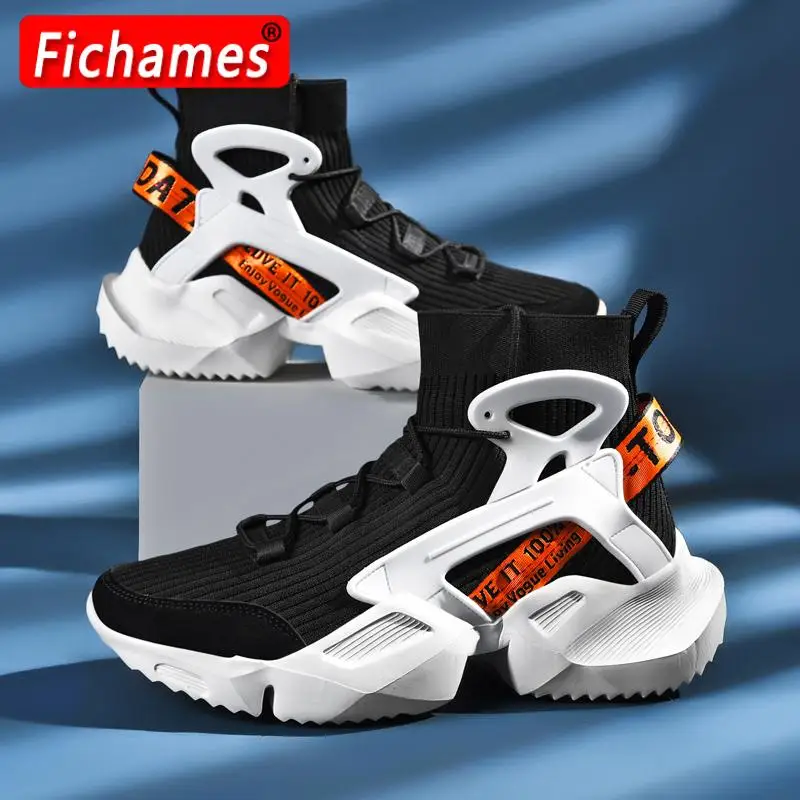 

2021 New Men's High Top Casual Sports Shoes Flying Knitting Running Shoes High Street Popcorn Socks High Quality Men's Shoes