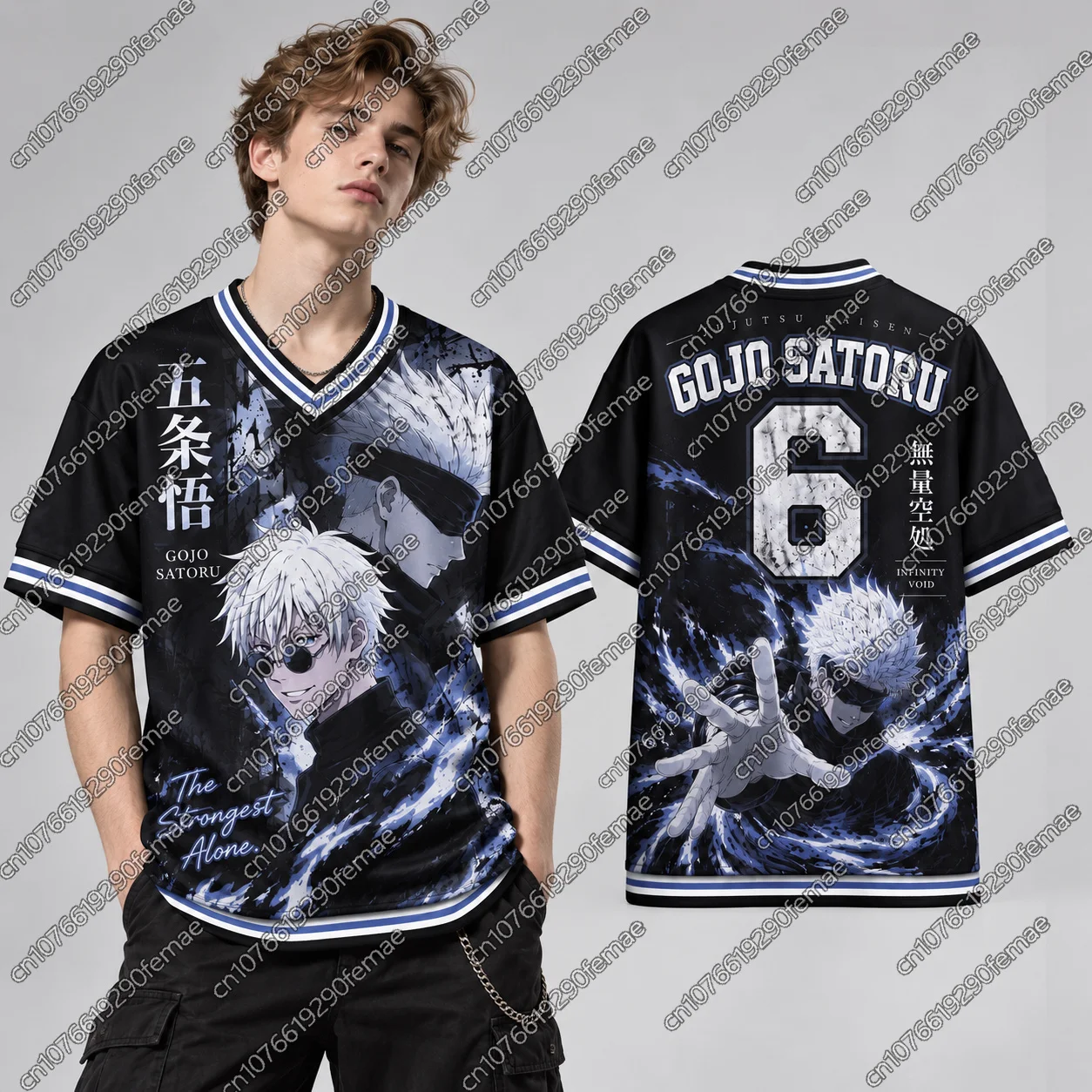 2026 Neues Gojo Satoru T-Shirt für Kinder, JUJUTSU KAISEN Anime, V-Ausschnitt, Jersey-Shirt, Sommerkleidung, Halloween- und Weihnachtsgeschenk, Oberteil für Jungen und Mädchen – Detail 9
