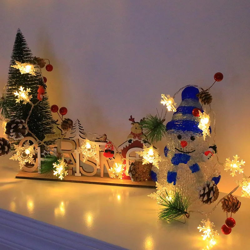 Xmas Tree Hanging LED String Light Nordic Series Snowflake Pine Needle Red Berry Bell Santa Snowman Pine Cone Decor