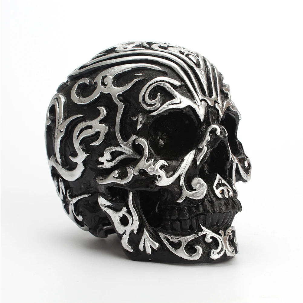

1pc Resin Decor Halloween Skull Props Corrosion Resistant Horror Skull Head Gothic Household Decor For Party Office Silver Black