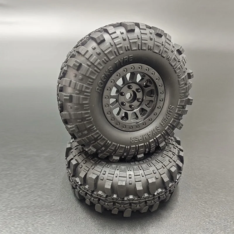 Rodas simuladas de 1.9 polegadas, 2 peças, material de nylon, rodas de travamento, cubo e pneus de borracha para carro crawler 1/10 rc, peças de atualização traxxas