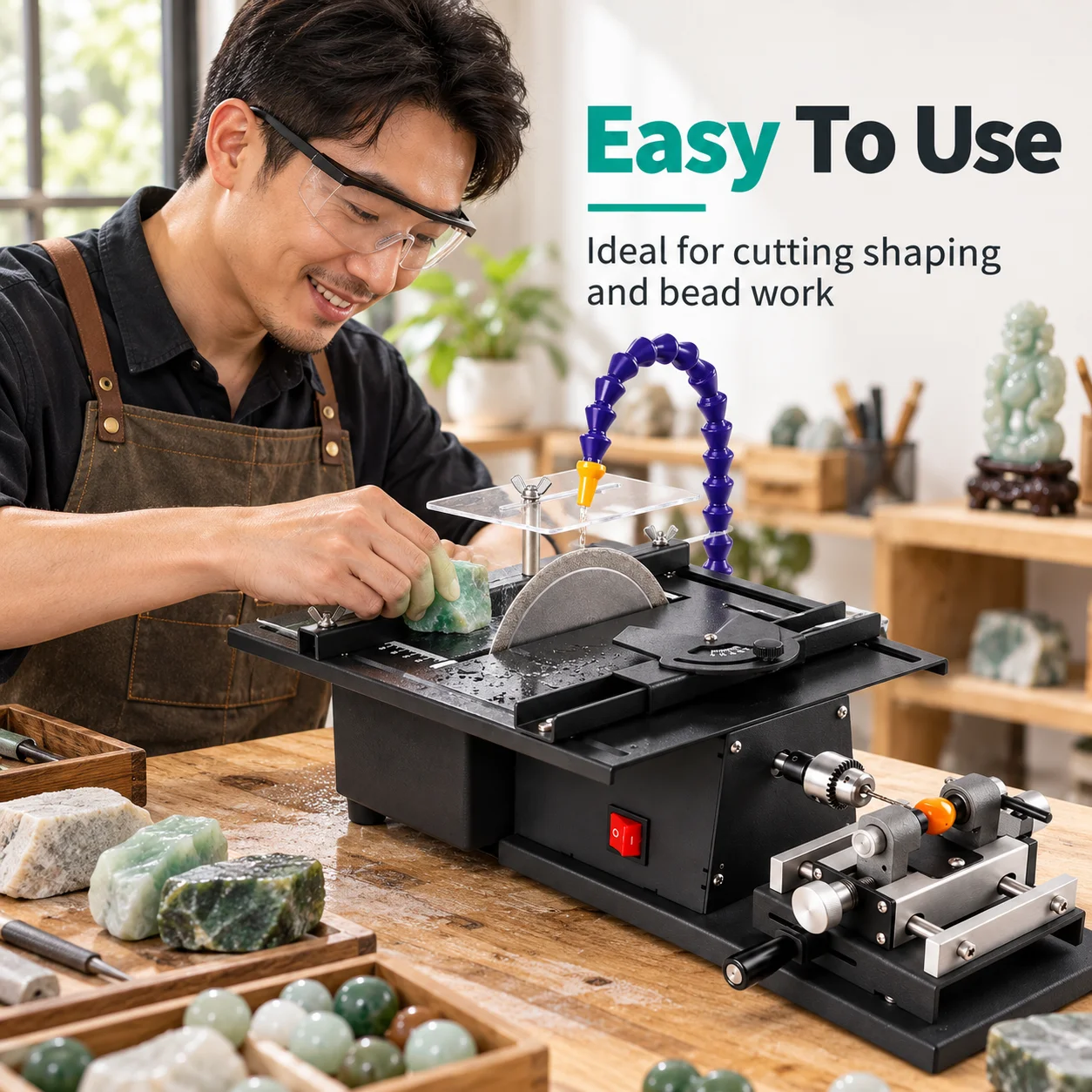 AOLIVIYA 1850W Lapidary Machine Jade Cutting Polishing Grinding Engraving Drill Mini Table Saw Jewelry Tool