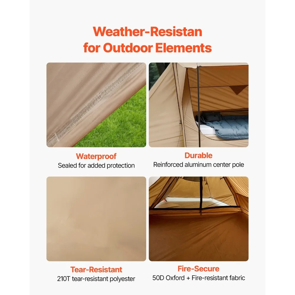 خيمة تخييم خفيفة الوزن مع مقبس وموقد وأعمدة لخيمة ساخنة لشخصين