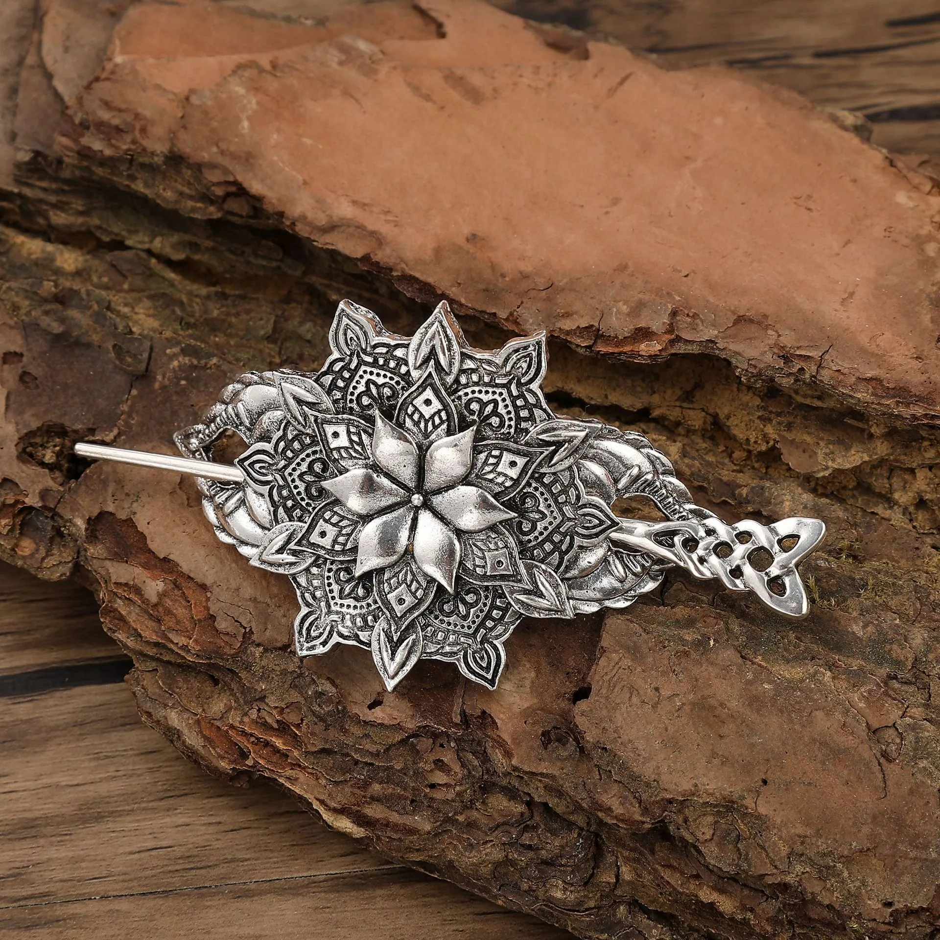 1 قطعة دبوس الشعر زهرة شعبية الاسكندنافية الرجعية Normcore سلتيك عقدة عصا إكسسوارات الشعر القوطية فايكنغ النمط النرويجي الطرف