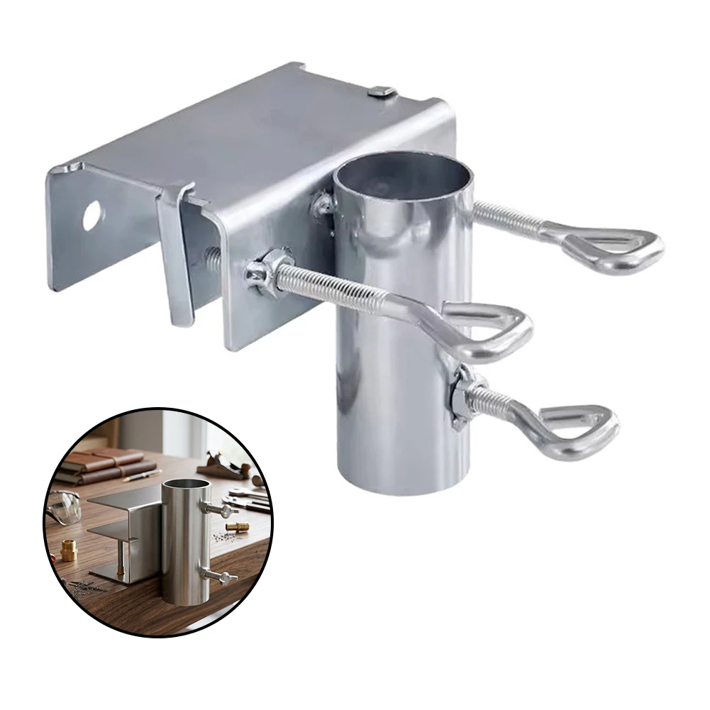 Metal Balcony Umbrella Fixing Rack With Hooks Adjustable Rail Mount Clamp For Patio Table Rust-Resistant Sun Shade Bracket