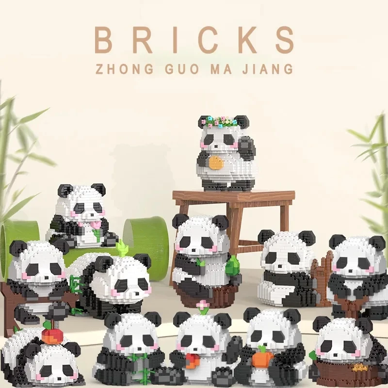 Mini Cute Creative Panda Micro Building Blocks 3D Diamond Model Animals Bricks DIY City Construction Toys for Children Kids Gift