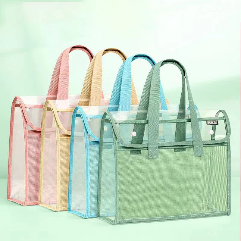 

Large capacity tote bag transparent file bag, student textbook homework book storage bag