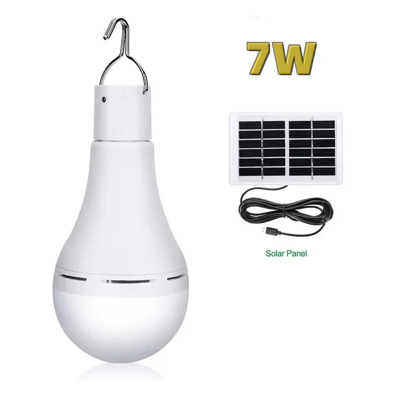 7W Solar Light Waterproof USB Charged Hanging Emergency Sunlight Powered Lamp Outdoor Indoor House Solar Bulb Light Solar Panels