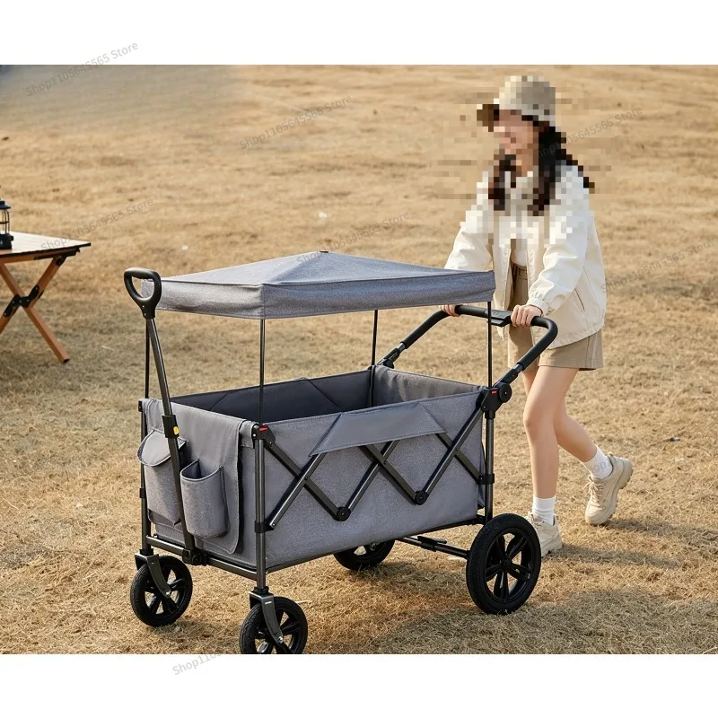 For Camping Cart, Large Capacity Folding Small Cart with Roof, Multifunctional Storage for Camping Carts