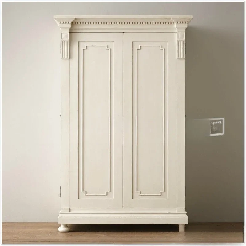 Bedroom solid wood door, wardrobe, classical oak carving, retro wardrobe
